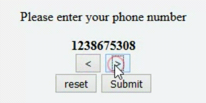 Image of an example of a user input requesting a phone number, but the only way to input the values are to increment the number, as a whole, one at a time.